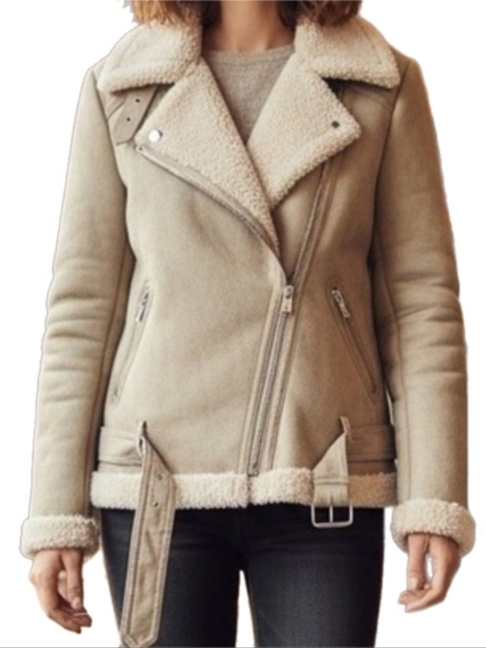 ZARA Faux Suede Leather Fleece Biker Jacket